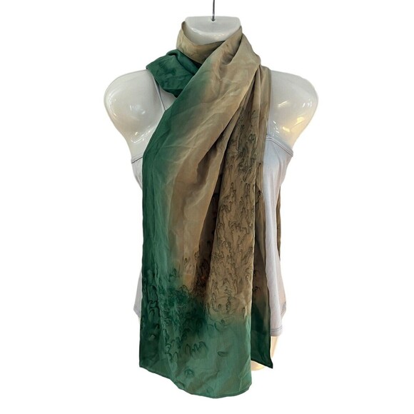 Vintage Japenese Scarf Botanical Print Dyed with Goldenrod and Japanese Indigo - Picture 1 of 2